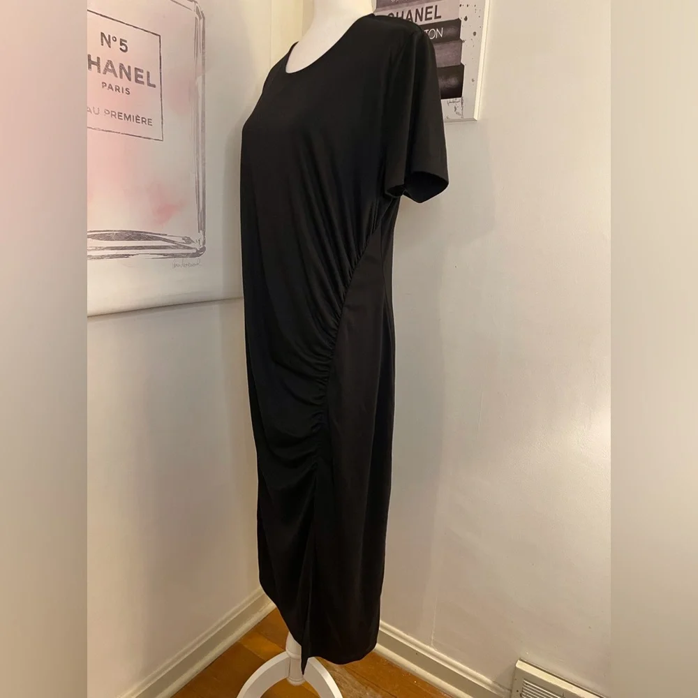 A New Day Short Sleeve Ruched Midi Dress Black Size XXL Plus Size